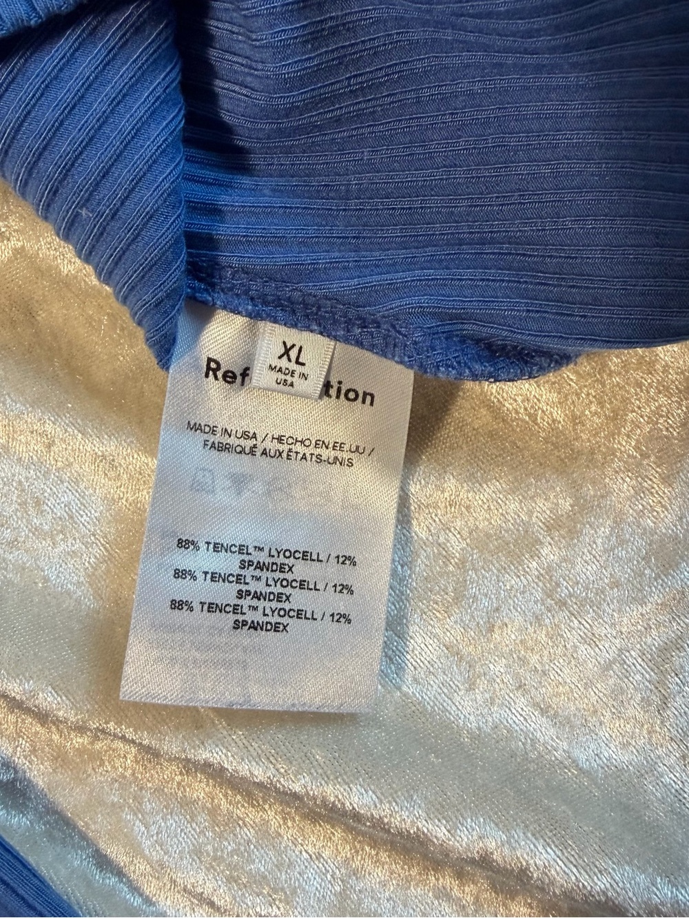 Reformation Blue Ribbed Ruched Button-Up Top – Size XL - Picture 4 of 5